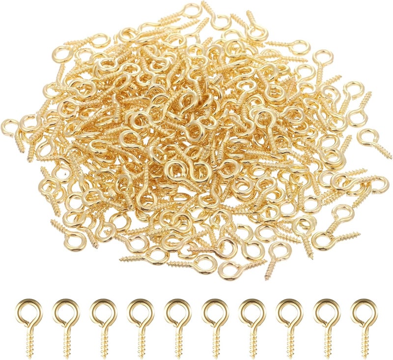 Jeffdad 300Pcs Small Screw Eye Pins, Eye Pins for Jewelry Making, Eye Hooks Mini Eye Screws for Crafts, Charms, Jewelry Keychain Making (Gold) - Image 1